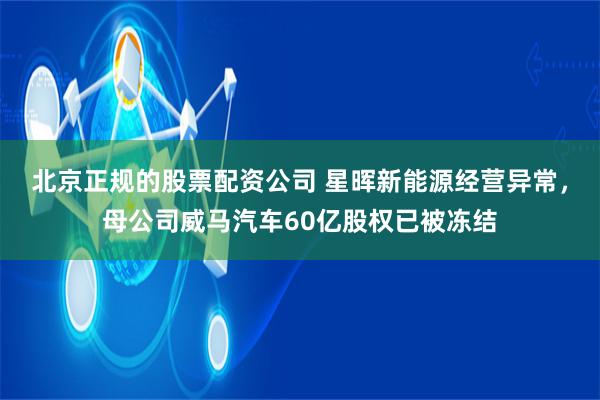 北京正规的股票配资公司 星晖新能源经营异常，母公司威马汽车60亿股权已被冻结